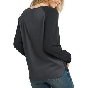 New Womens Prana NWT M Hensley Henley Long Sleeves Top Black Snaps Unique